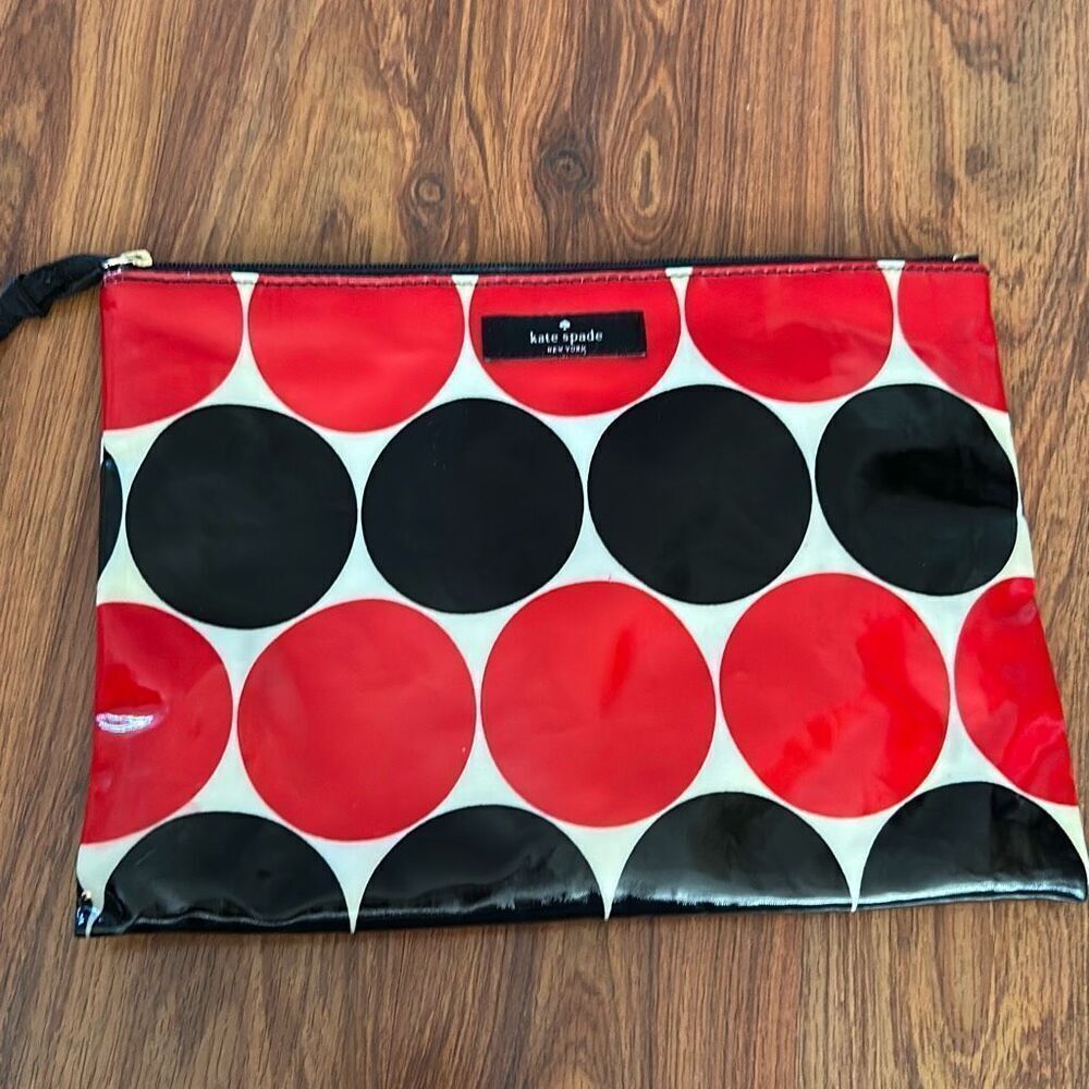Kate Spade black  polkadot pouch cosmetic bag shiny